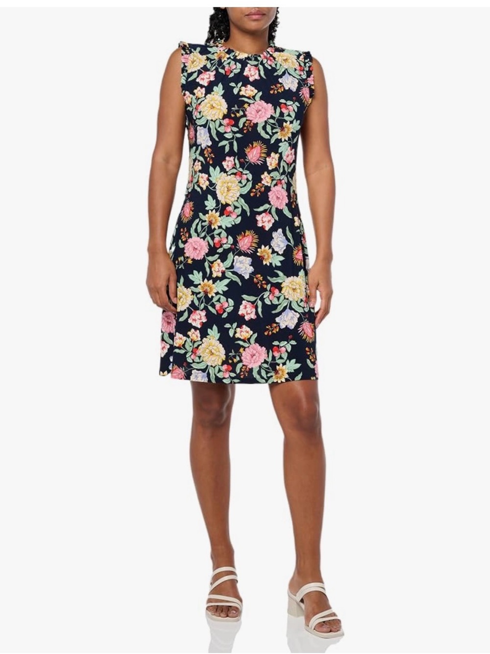 New without Tags Tommy Hilfiger Navy Floral Ruffle-Trim Sleeveless Mini Dress 16